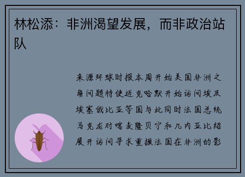 林松添：非洲渴望发展，而非政治站队